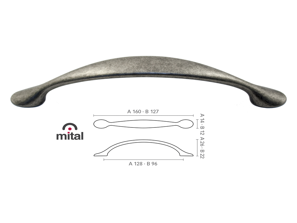 mit3085c.png Maniglietta Mobile 3085 Interasse 128 mm.160x26h Ferro Antico | Mital - immagine 1