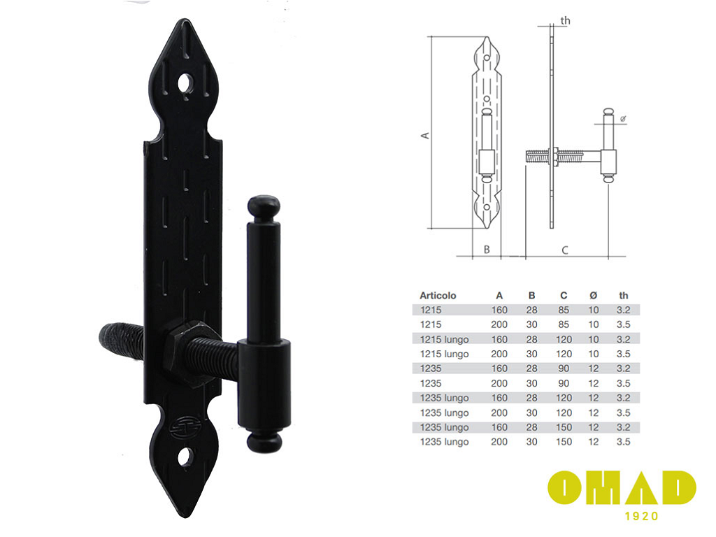 oma121516vn.png Cardine Su Piastra Regolabile Mod.Cuore mm.160x28x85h d.10 Vn-Nero Omad - immagine 1