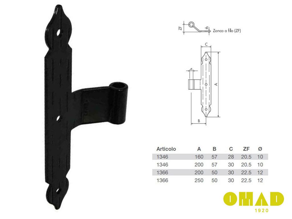 oma1346zf16vn.png Bandella T Zancata Filo Mod.Cuore mm.200x28x57x20,5h d.10 Vn-Nero Omad - immagine 1