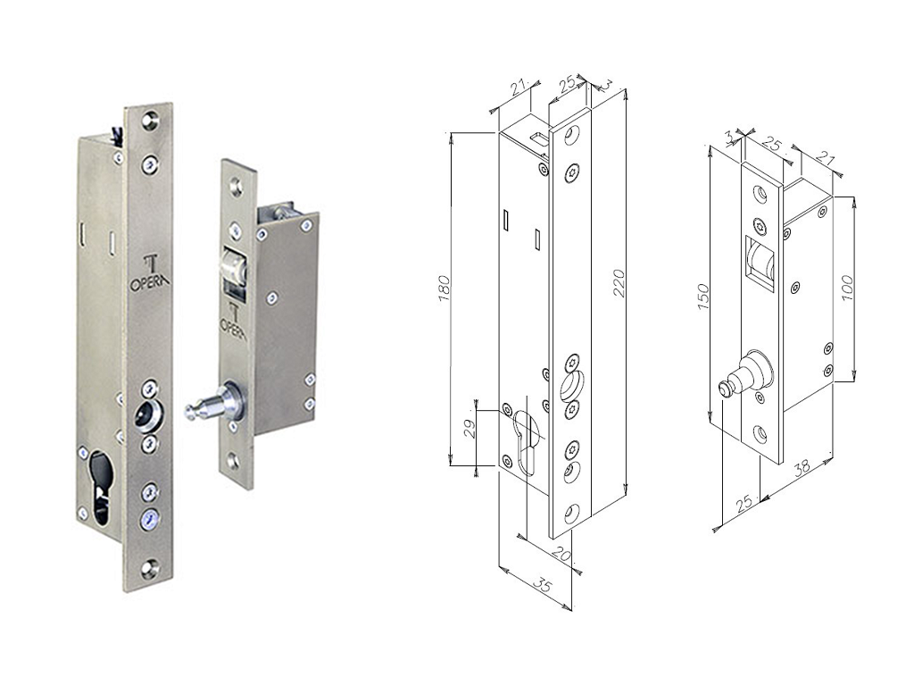 ope23822s.png Serratura Infilare porta Scorrevole Foro Yale per Cilindro Europeo Elettroblocco a 12vdc Entrata 20 | Opera - immagine 1