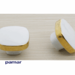 Maniglietta Mobile Interasse 16mm modello Lozenge d.60x60x25h Porcellana A108-Bianco Lucido+Decoro Oro|Pamar