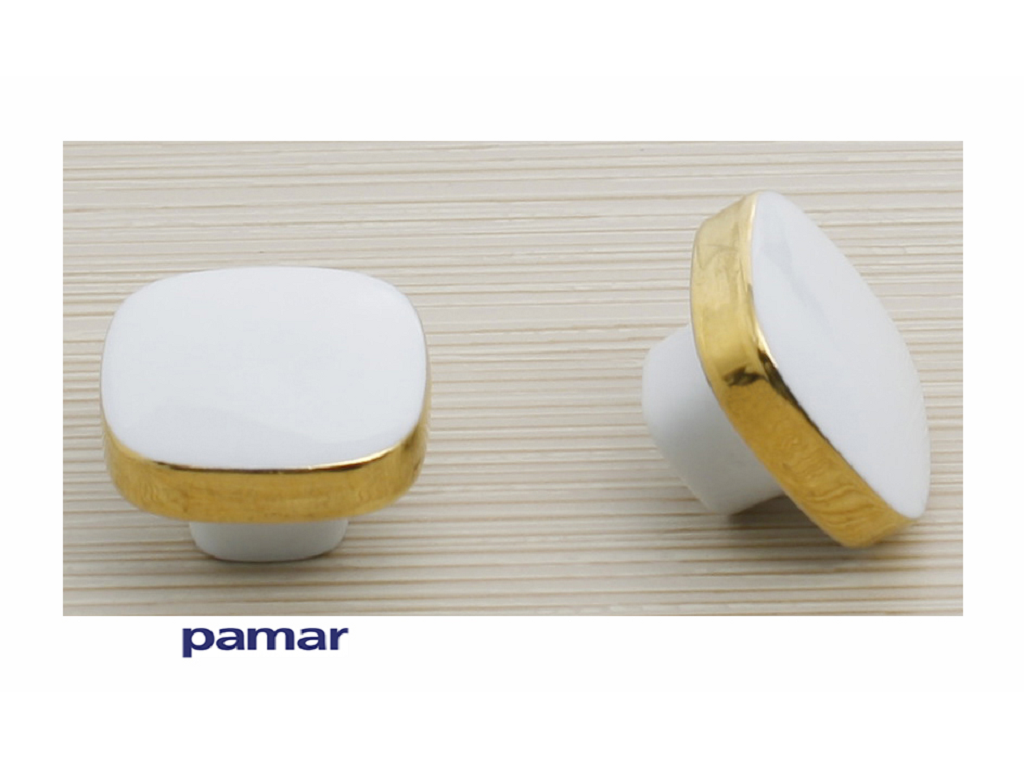 pampo2034aa60aa108c.png Maniglietta Mobile Interasse 16mm modello Lozenge d.60x60x25h Porcellana A108-Bianco Lucido+Decoro Oro|Pamar - immagine 1