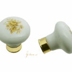 Pomolino Mobile Porcellana Tondo d.25x23h Olv+Bianco Fiore Oro   Poggi & Mariani
