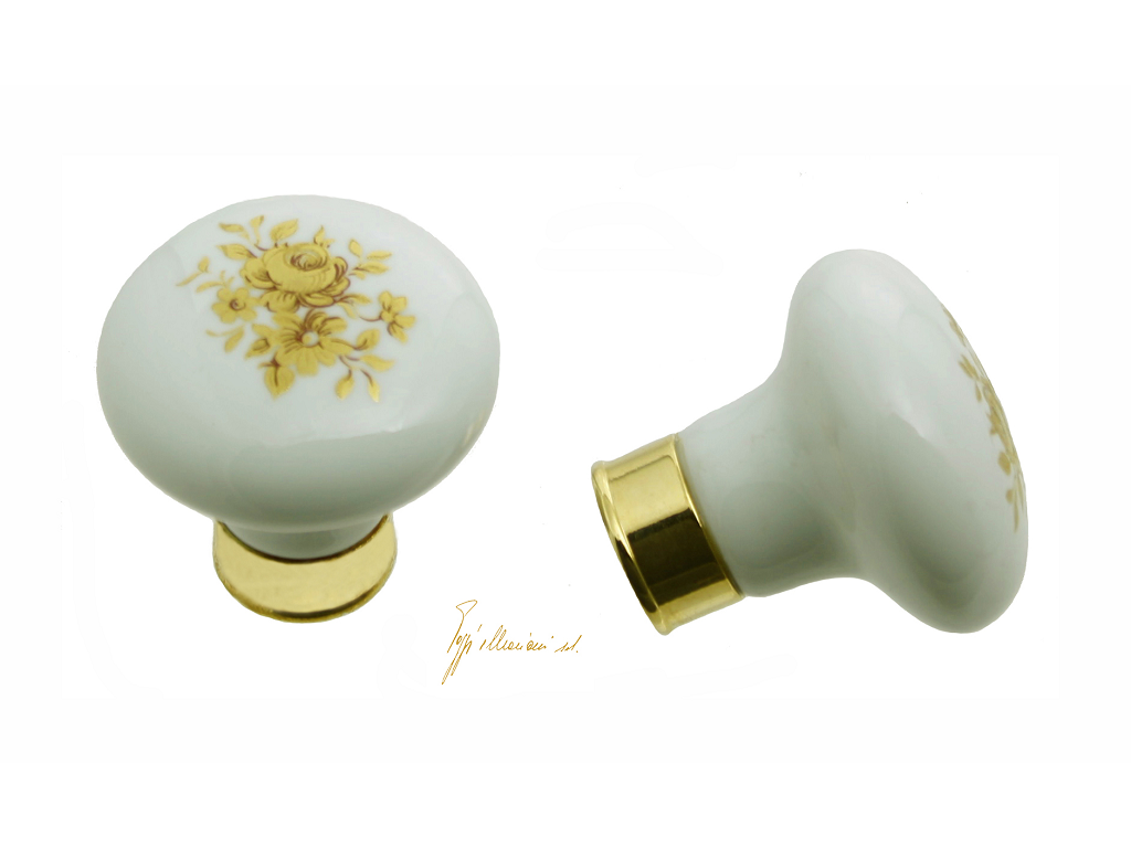 pog0140olpboc.png Pomolino Mobile Porcellana Tondo d.25x23h Olv+Bianco Fiore Oro Poggi & Mariani - immagine 1