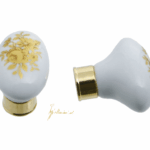 Pomolino Mobile Porcellana Ovale d.25x42x35h Olv+Bianco Fiore Oro   Poggi & Mariani