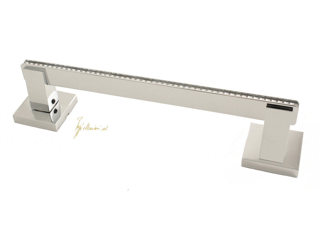pog190mnclswc.png Maniglione Eva con Rosette Interasse 210 mm.240x56h Cromo Lucido+Swarovski | Poggi & Mariani - immagine 1