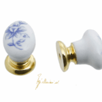 Pomolino Mobile Porcellana Ovale d.16x23x20h con Ghiera Olv+Bianco Fiore Azzurro    Poggi & Mariani