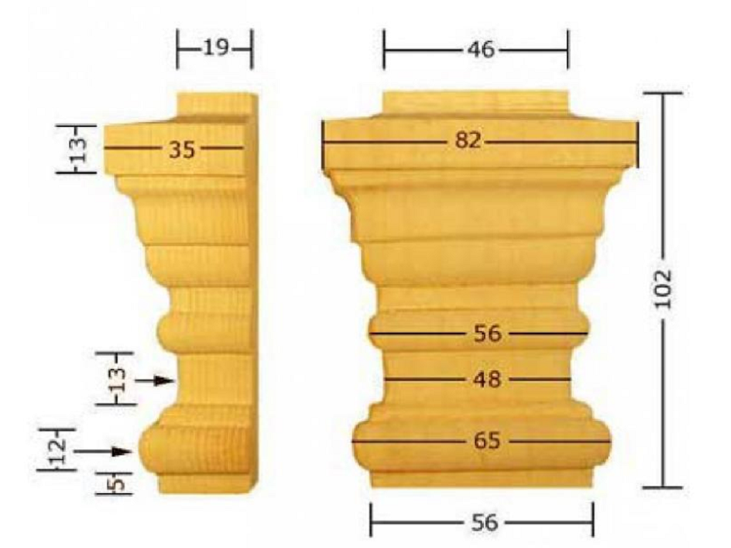 pruka616kihc.png Capitello Legno Pino w82xh102xd35 Intagliato a Mano Pru - immagine 1