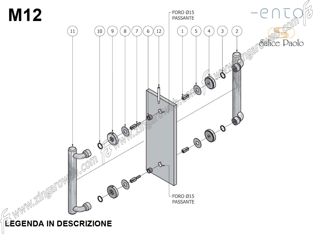 pssm12.png Montaggio Maniglione per Porta in Vetro M12 Passante Accoppiato con Rosetta | Salice Paolo - immagine 1