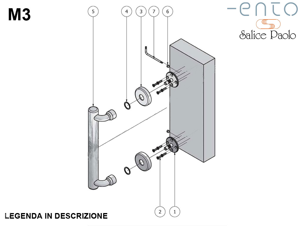 pssm3.png Montaggio Maniglione per Porta in Legno M3 Non Passante Singolo con Rosetta | Salice Paolo - immagine 1