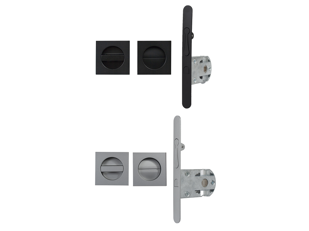 sab0295050blkz45ragg.png Maniglia Incasso Quadra Porta Scorrevole modello 2950-Z45 d.60x60/48 con Nottolino+Serratura Q8mm E50+Tirante varie finiture | SAB Serrature - immagine 1