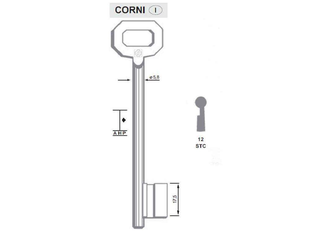 sil12stc.png Chiave Cifrata per Serratura Applicare Cantina Corni 12stc | Silca - immagine 1
