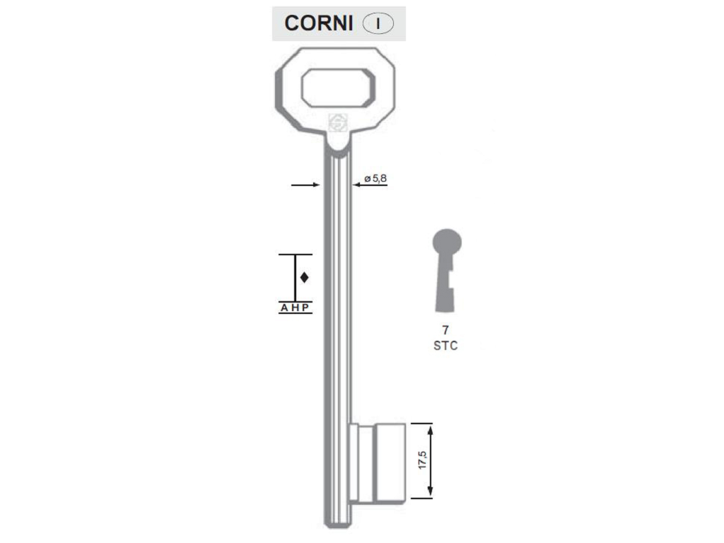 sil7stc.png Chiave Cifrata per Serratura Applicare Cantina Corni 7stc | Silca - immagine 1