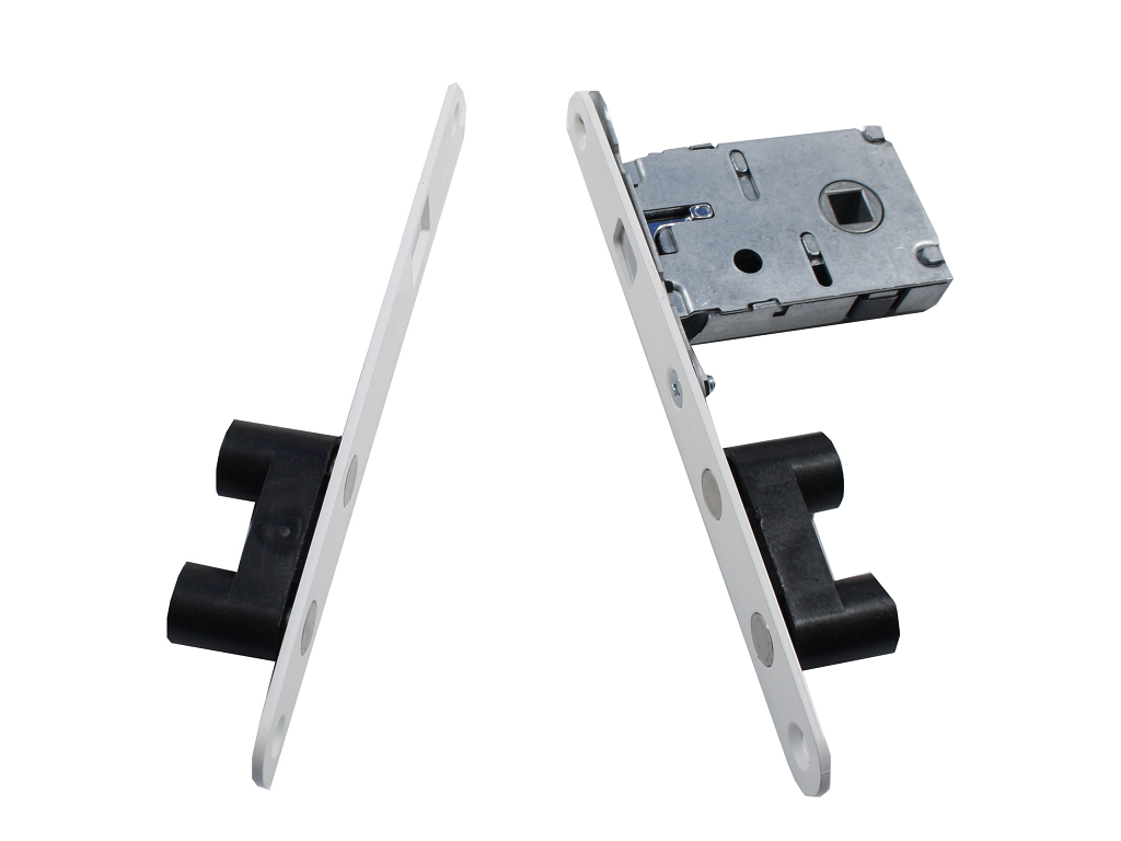 slcdpxserrbq8bi.png Serratura Infilare Gancio Magnetica Q8 Frontale Mediama mm.18x196 Entrata 50 Bianco Saletta - immagine 1
