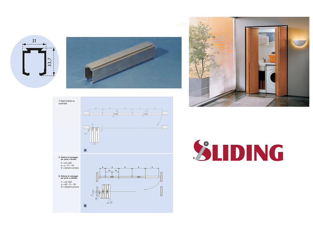sli10010001gc.png Profilo Geco 100 Alluminio con Fori mm.31x33,7 Portata Kg.100 cm.150 | Sliding - immagine 1