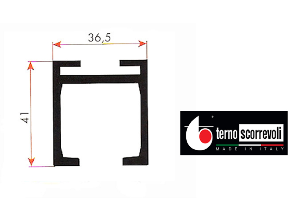 tsc160gc.png Binario Alluminio Grezzo con Alette mm.36,5x41 Portata kg.160 cm.300 | Terno Scorrevoli - immagine 1