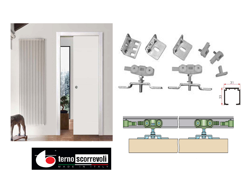 tsc80tpnr300sen.png SISTEMA PORTA SCORREVOLE modello CLASSIC STAFFA NORMALE+BINARIO PORTATA kg.80 | TERNO SCORREVOLI - immagine 1