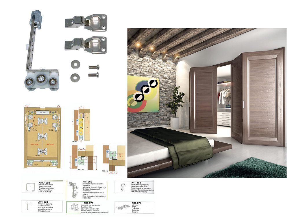 tsc869c.png Scorrevole 6 Cscinetti+2 Rotelle+2 Cerniere Base Quadra modello Zig Zag Wal Terno Scorrevoli - immagine 1