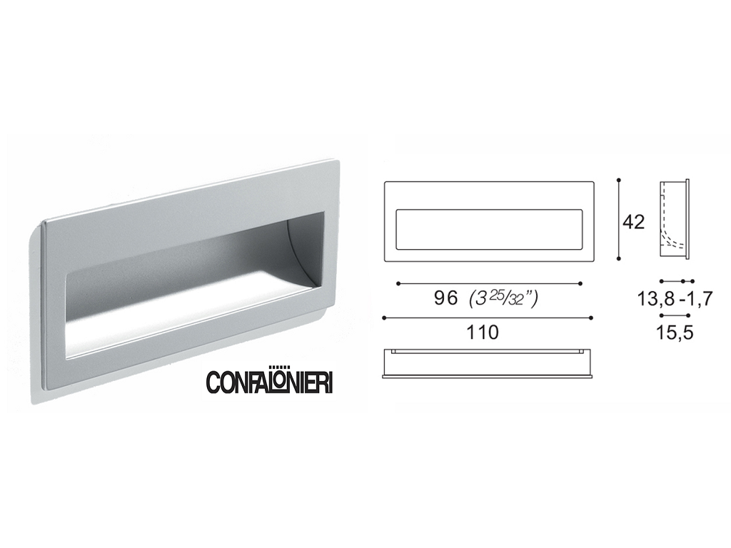 ucgmb09045a0ap1c.png MANIGLIA DA INCASSO INTERRASSE 96 DA 110x42 mm. prodotta da CONFALONIERI - immagine 1
