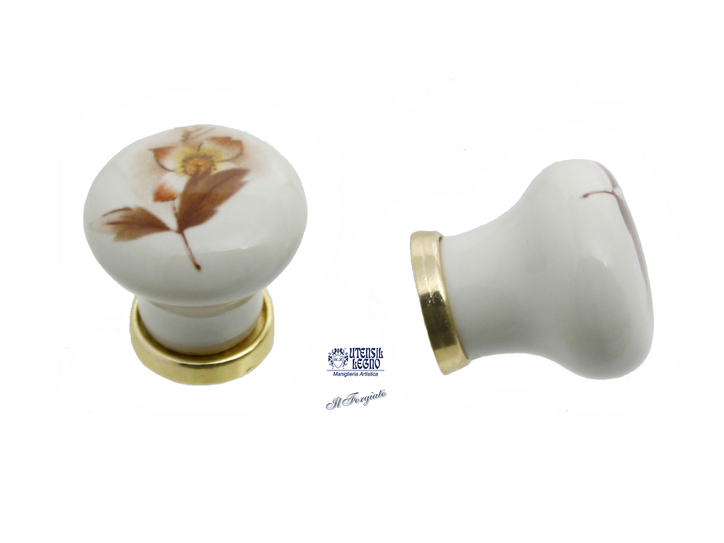 utspp00825c.png Pomolino Mobile Porcellana Tondo d.25x23h Olv + Fondo Avorio Fiore Marrone | Utensil Legno - immagine 1