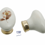 Pomolino Mobile Porcellana Ovale d.24x40x35h Olv+Fondo Avorio Fiore Marrone   Utensil Legno Fine Serie