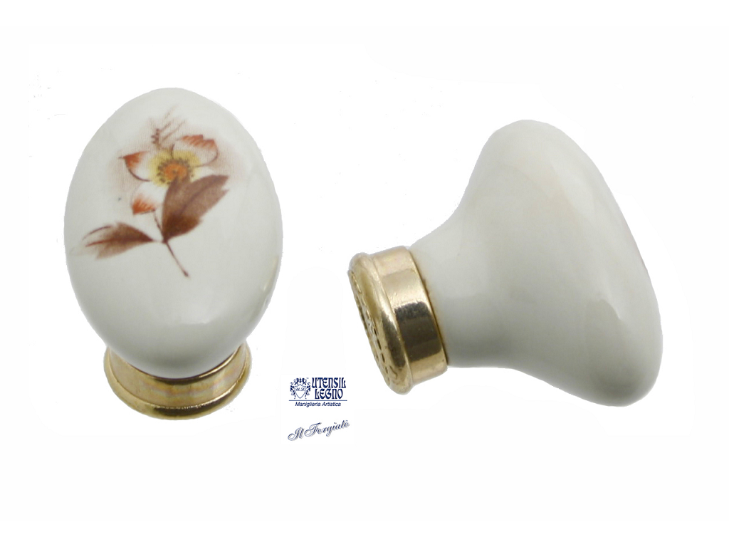 utspp00840c.png Pomolino Mobile Porcellana Ovale d.24x40x35h Olv+Fondo Avorio Fiore Marrone Utensil Legno Fine Serie - immagine 1