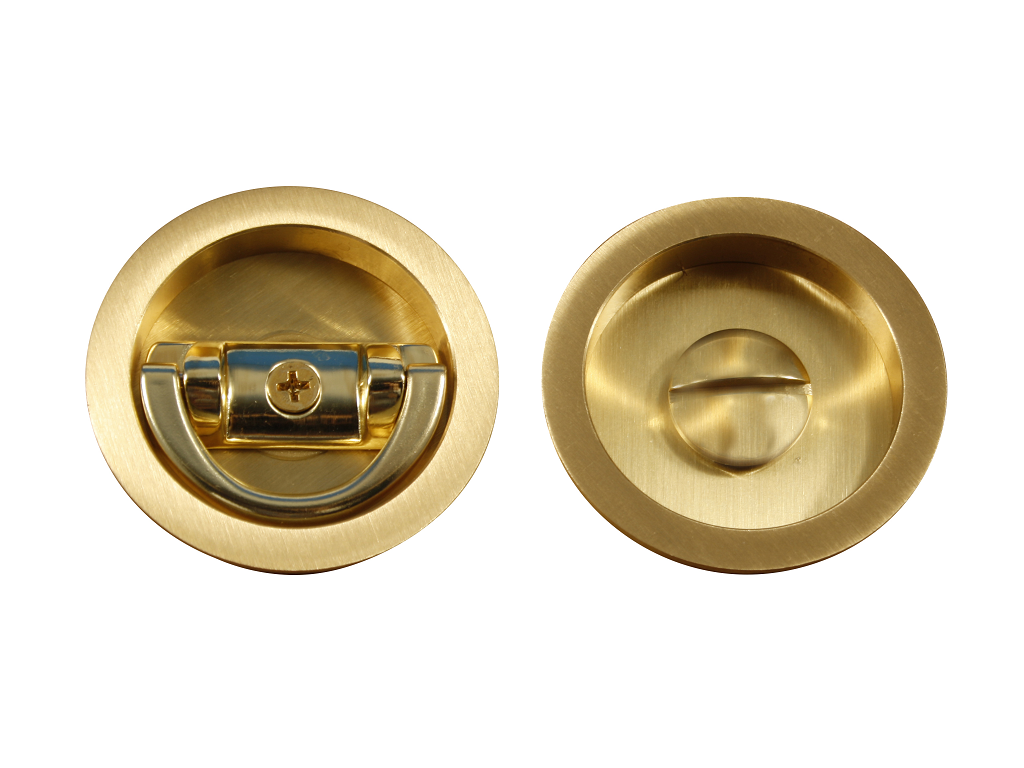 citk101a021d.png Maniglia Incasso Tonda Porta Libro modello K101A02 d.57/48 con Doppio Anello Girevole+Taglio Vite 1D-OSV Ottone Satinato Verniciato | Comit - immagine 1