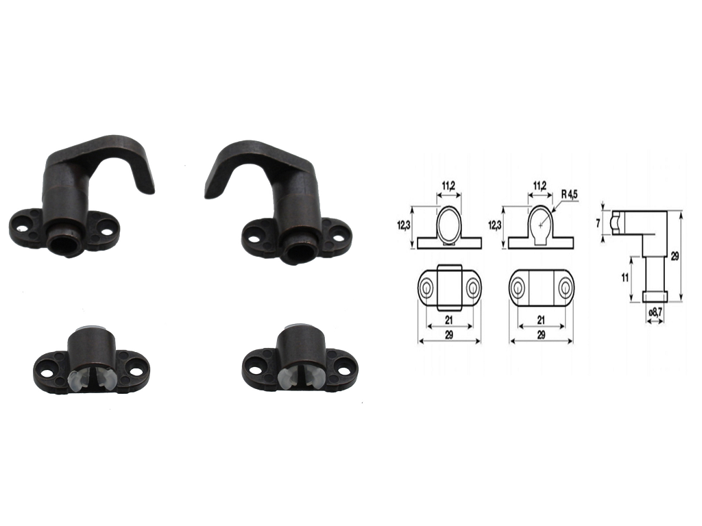 cof020399000001.png ACCESSORI PER SERRATURA ROTANTE GANCI+GUIDA ASTA VARIE FINITURE - immagine 1