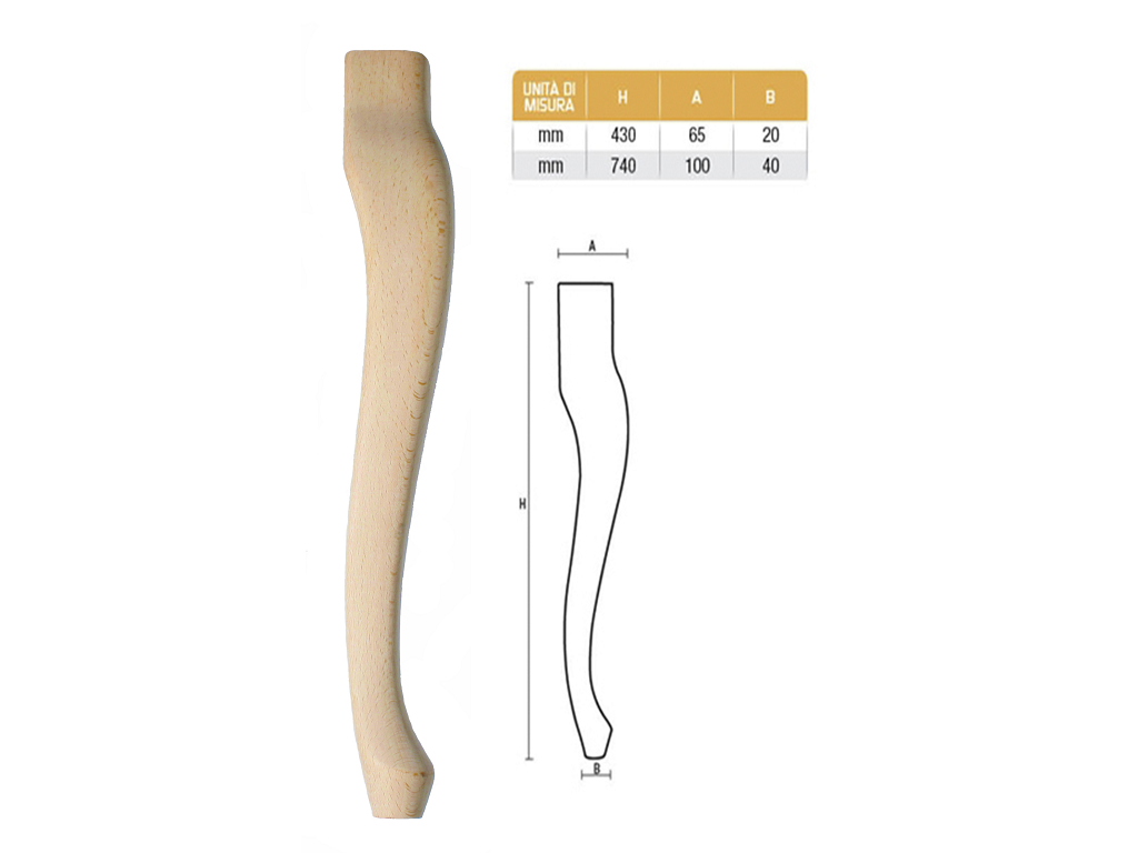 gpi12001165c.png Gamba Legno Faggio Grezzo d.65x80 / 20 mm.430h | Gpi - immagine 1