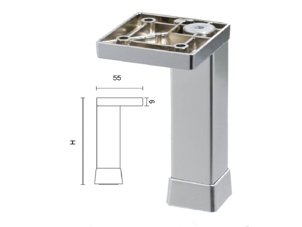 gspp07000335c.png PIEDINO QUADRATO REGOLABILE CON SCARPA ALLUMINIO CROMO LUCIDO 25x25 mm. prodotto da GIESSE TECH - immagine 1