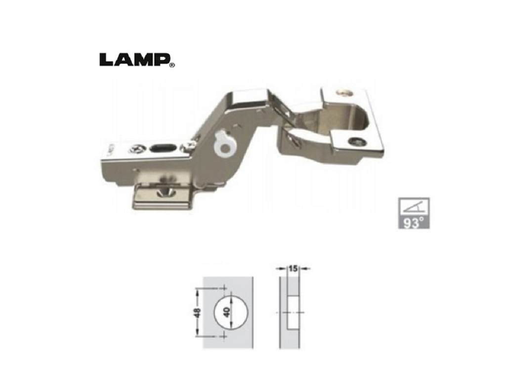 haf32905635.png Cerniera con Ammortizzatore Integrato d.40 Spessore Anta 34mm 93° Collo Alto Lamp - immagine 1