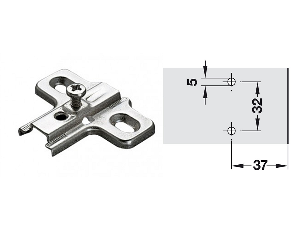 arsb2s3h09.png Basetta Croce Acciaio per Cerniera Regolazione Verticale mm.32x37 h=00 | Arturo Salice - immagine 1