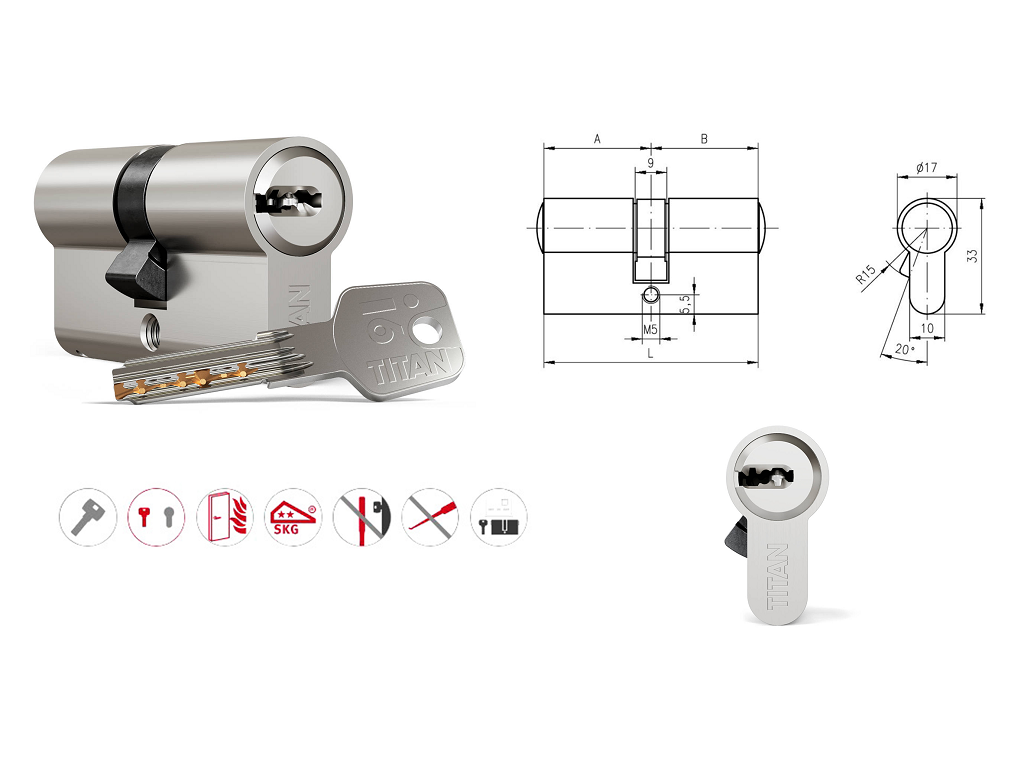 crsi6ng.png Cilindro Europeo Titan I6 Nichel Satinato 5 Chiavi + 1 Cantiere Varie Misure | DOM-CR - immagine 1
