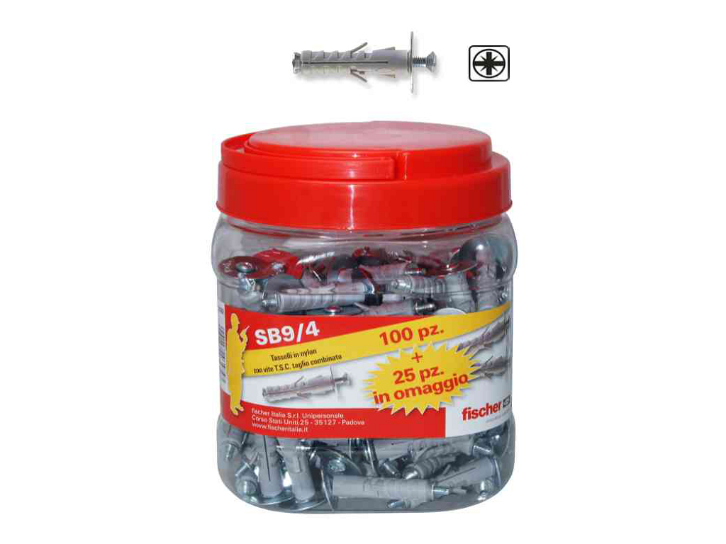 fis524362.png SB 9/4 Tassello Nylon Espansione a Vite pz.100+25 con Vite PH / PZD | Fischer - immagine 1