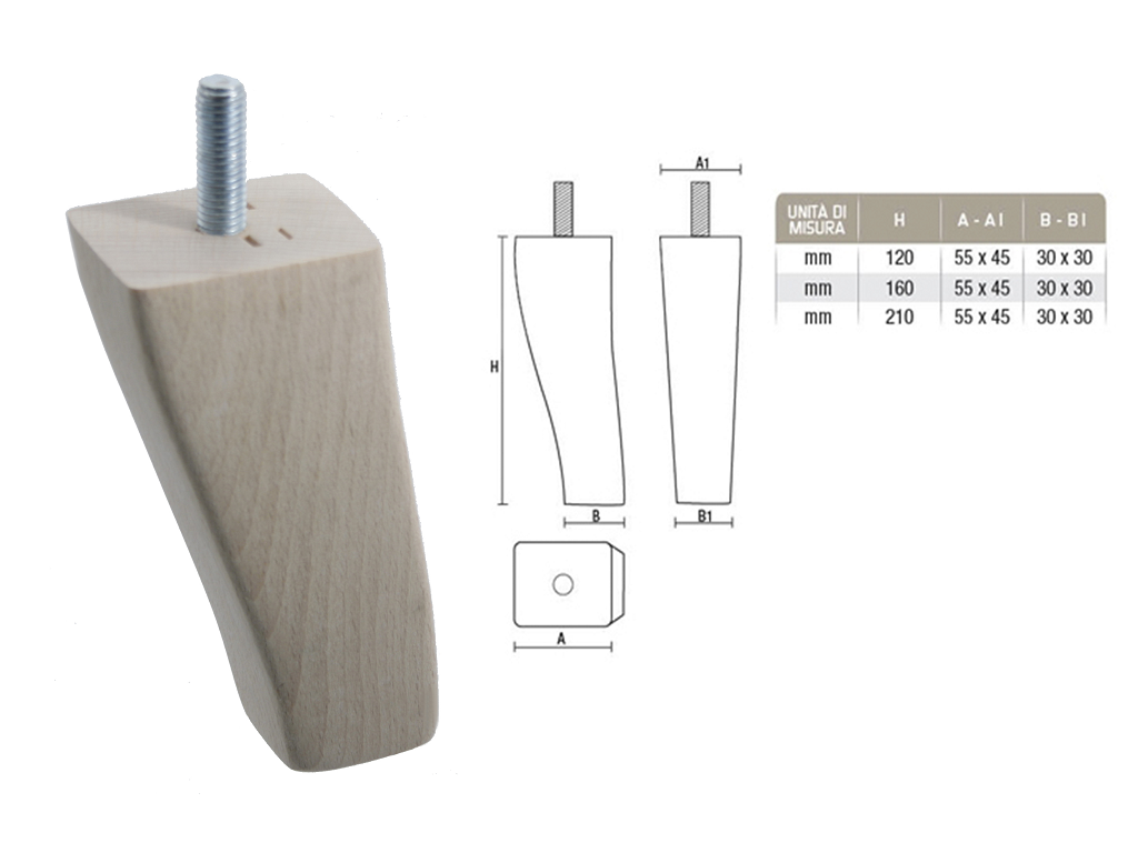 gpi0036120c.png PIEDE LEGNO FAGGIO GREZZO CON VITE FILETTATA MA10x30 d.55x45 VARIE MISURE |GPI - immagine 1