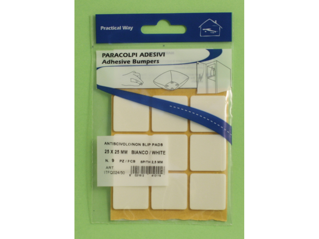 itfitfq02450.png Paracolpi Adesivi Antiscivoli Mussit Spessore 2,5 mm.25x25 pz.9 Bianco - immagine 1