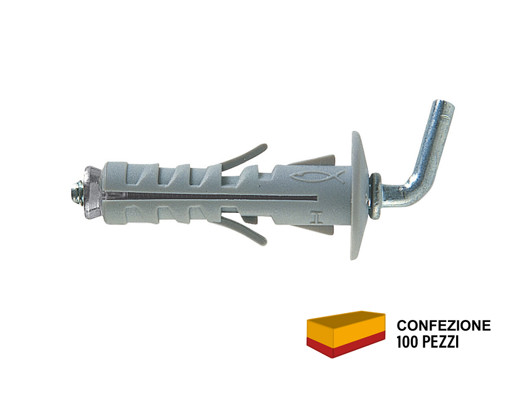 sb98pz100.png SB 12/8 Tassello Nylon Espansione a Vite pz.100 Gancio Corto | Fischer - immagine 1