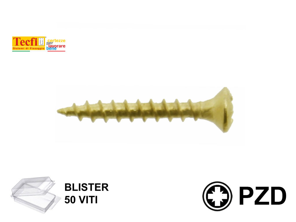 tscobl.png VITE TRUCIOLARE TGS IMPRONTA CROCE PZ2 OTTONATA IN BLISTER mm.3,5 VARIE LUNGHEZZE | TECFI - immagine 1