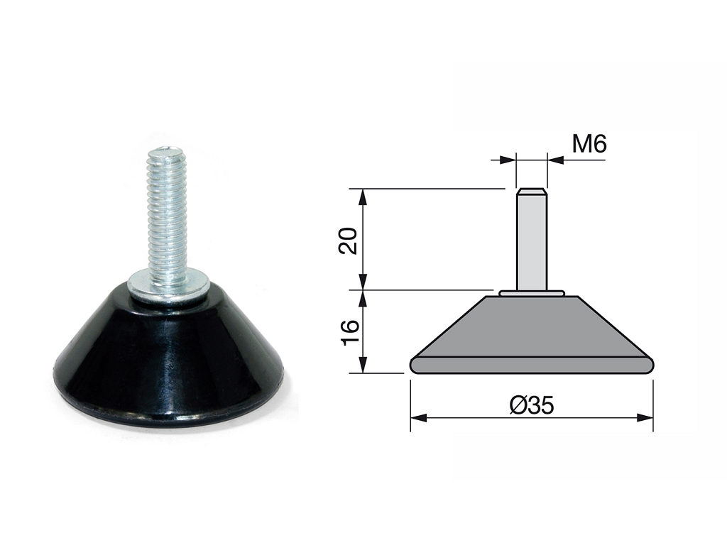 emu3080817.png Piedino Regolabile Zincato con Base Circolare Ø35 Plastica Nera 6max20h - immagine 1