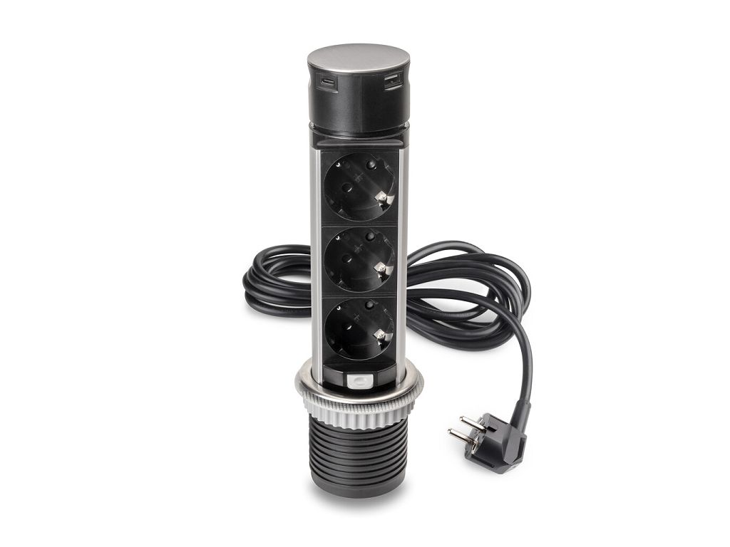 emuca_multiconnettore_vertikal_push_60_presa_a_colonna_acciaio_termoplastica.jpg Multiconnettore Vertikal Push 60 Presa a Colonna 3 Schuko +1USB A+ USB Acciaio+Termoplastica Emuca - immagine 1
