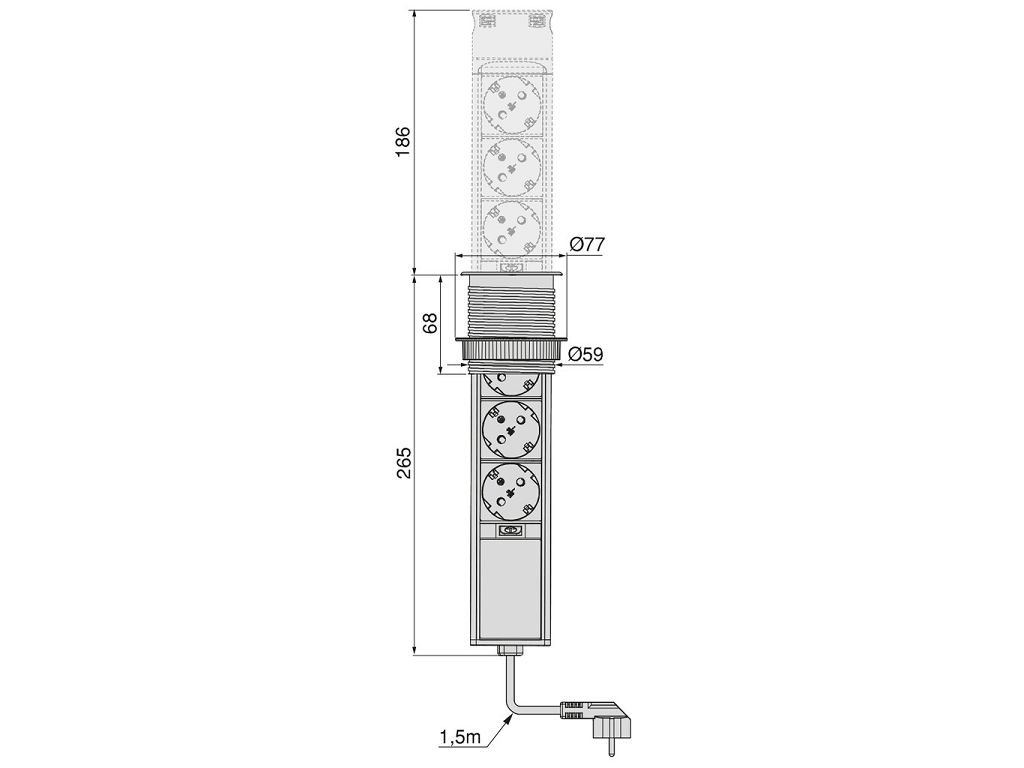 Multiconnettore Vertikal Push 60 Presa a Colonna 3 Schuko +1USB A+ USB Acciaio+Termoplastica   Emuca - immagine 2