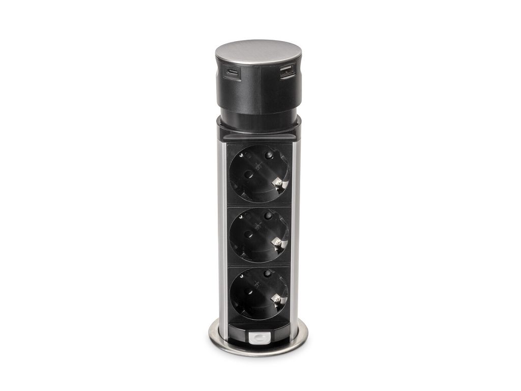 Multiconnettore Vertikal Push 60 Presa a Colonna 3 Schuko +1USB A+ USB Acciaio+Termoplastica   Emuca - immagine 5