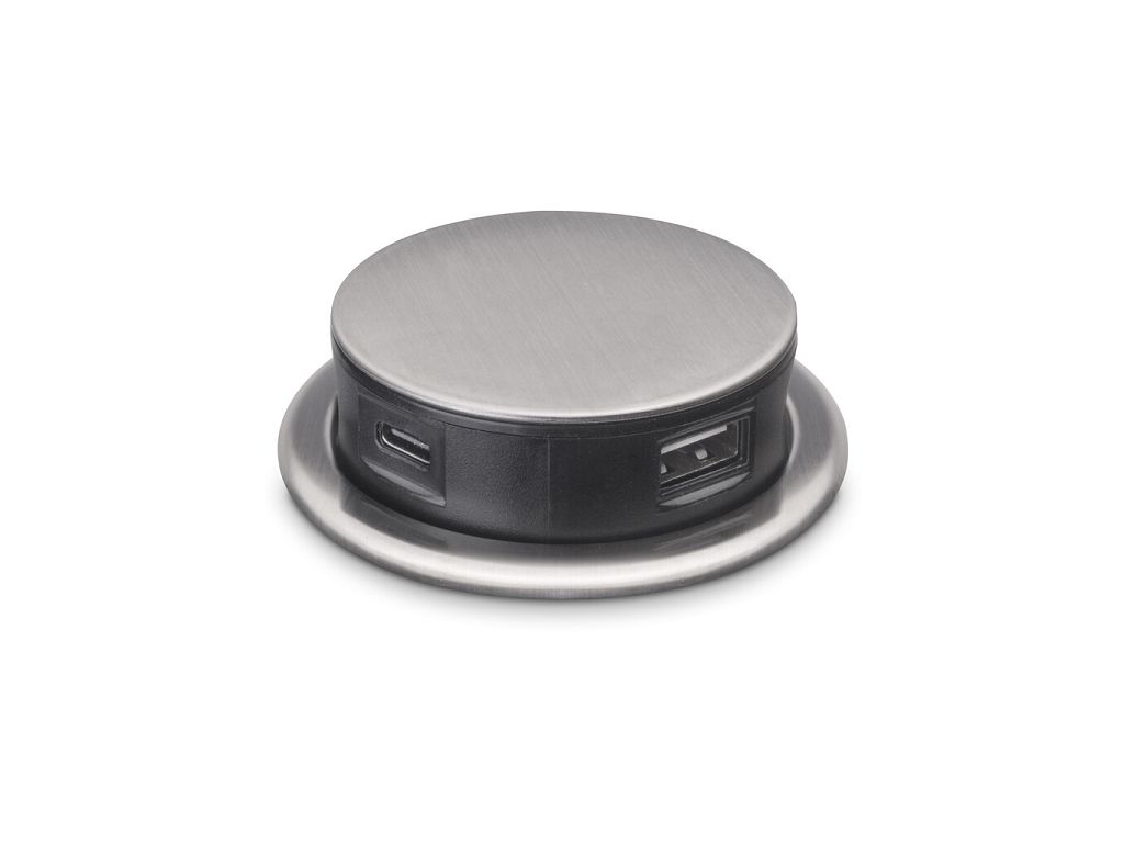 Multiconnettore Vertikal Push 60 Presa a Colonna 3 Schuko +1USB A+ USB Acciaio+Termoplastica   Emuca - immagine 6