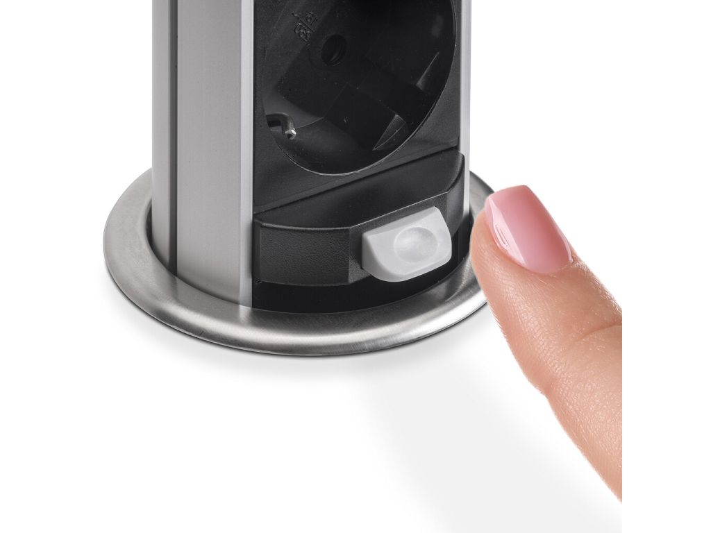 Multiconnettore Vertikal Push 60 Presa a Colonna 3 Schuko +1USB A+ USB Acciaio+Termoplastica   Emuca - immagine 8