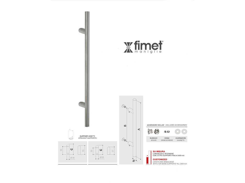 fim8001650030060.png Maniglione Arizona Diritto d.16 Interasse 300 mm.500x66h AISI304 Inox Satinato | Fimet Maniglie - immagine 1