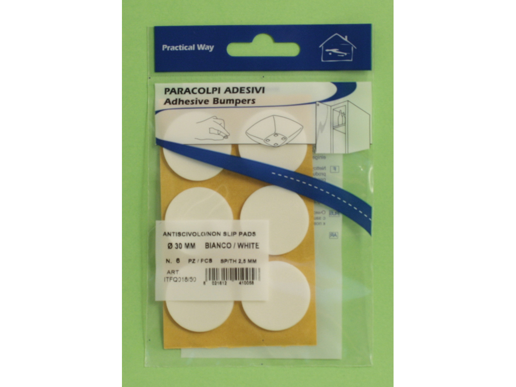 itfitfq01850.png Paracolpi Adesivi Antiscivoli Mussit Spessore 2,5 mm.30 pz.6 Bianco - immagine 1
