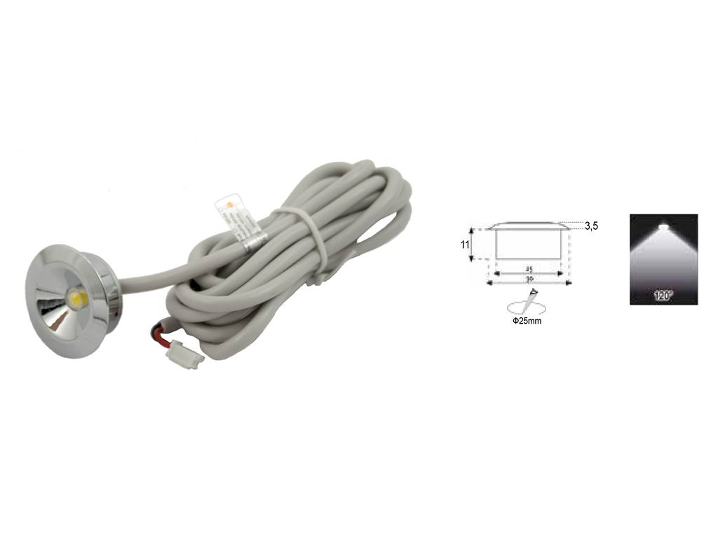 lpotc01c.png FARETTO INCASSO IP20 120°110Lm 1w mm.25x11h TONDO CROMO VARIE TEMPERATURE KELVIN | LAMPO - immagine 1