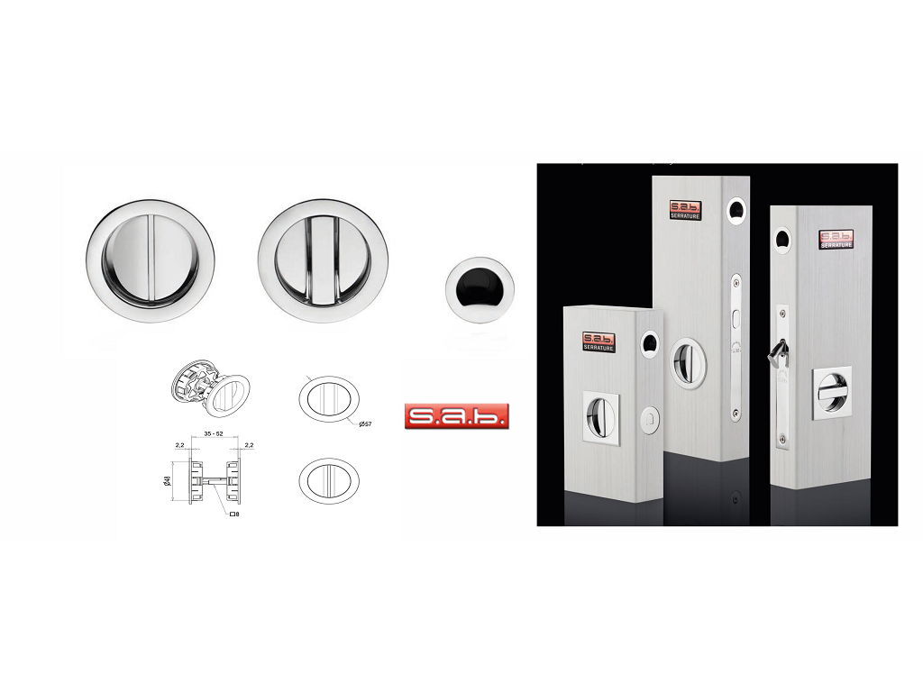 sabks023t40ocla.png Maniglia Incasso Tonda Porta Scorrevole modello K2300 d.48/57 Pomolo+Emergenza varie finiture | Sab Serrature - immagine 1