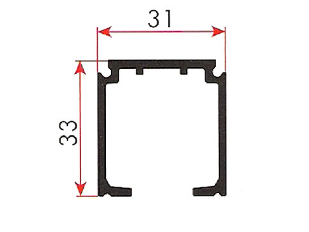 tsc1280g.png BINARIO ALLUMINIO GREZZO DA 31x33 mm. PER SISTEMI CON PORTATA 40-100 kg. prodotto da TERNO SCORREVOLI - immagine 1