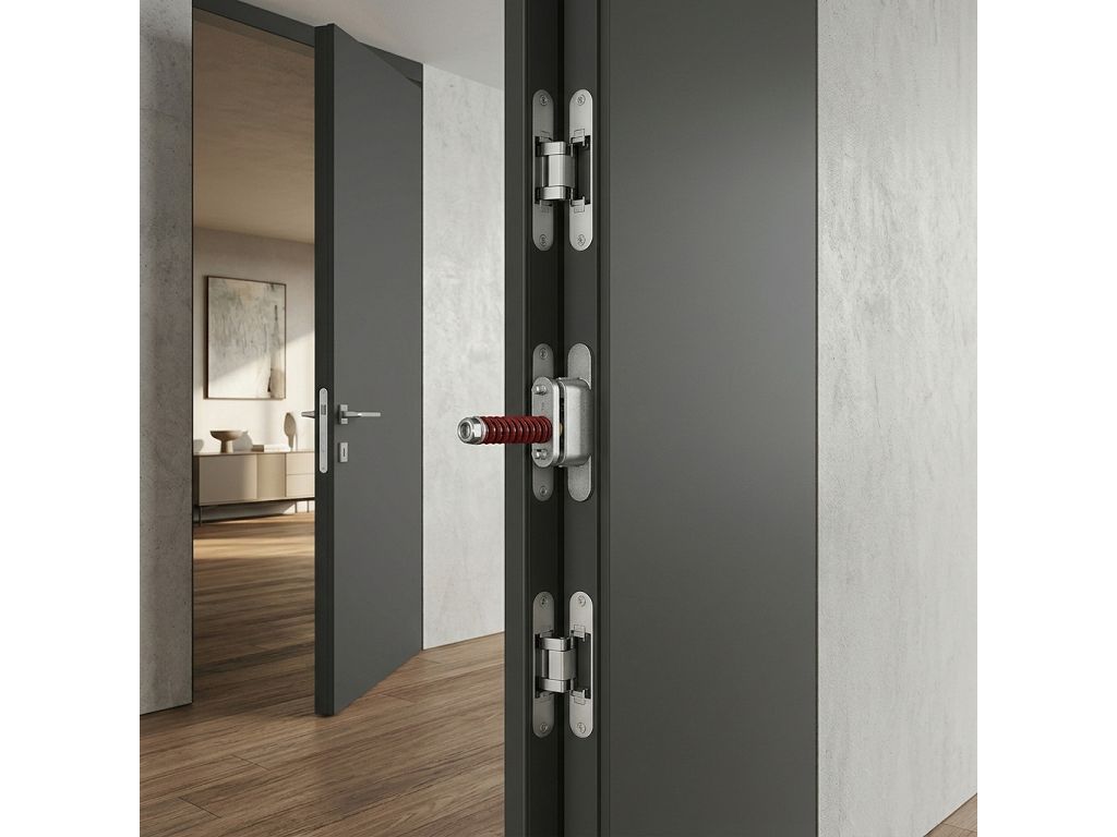 Cerniera Invisibile Istar AN107 3D Porta a Filo mm.110x24x21h kg.40 Chiusura Automatica Cromo Satinato   Anselmi - immagine 6